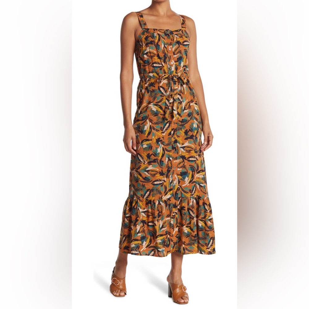 DR2 abstract print tie waist maxi dress